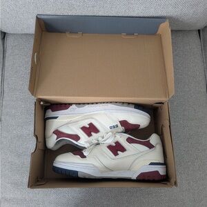 New Balance Men's 550     Cream and Burgundy Sneakers